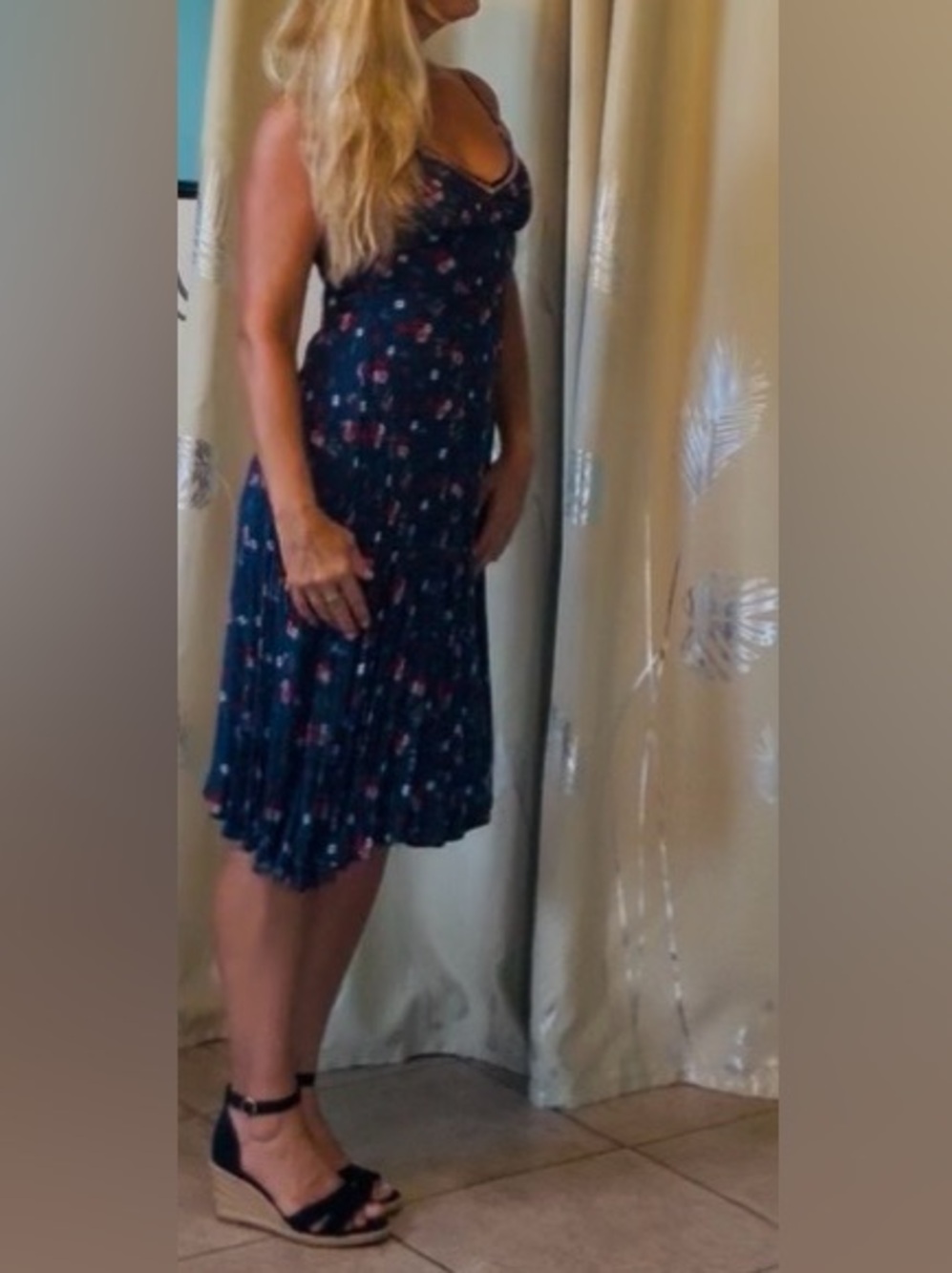 Lulu's Blue Floral Slip Midi Dress with Delicate Floral Accents - Picture 3 of 12
